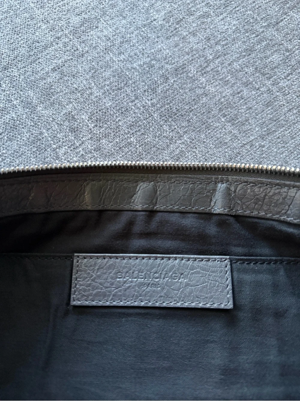 Balenciaga Gray Leather Zip Clutch
